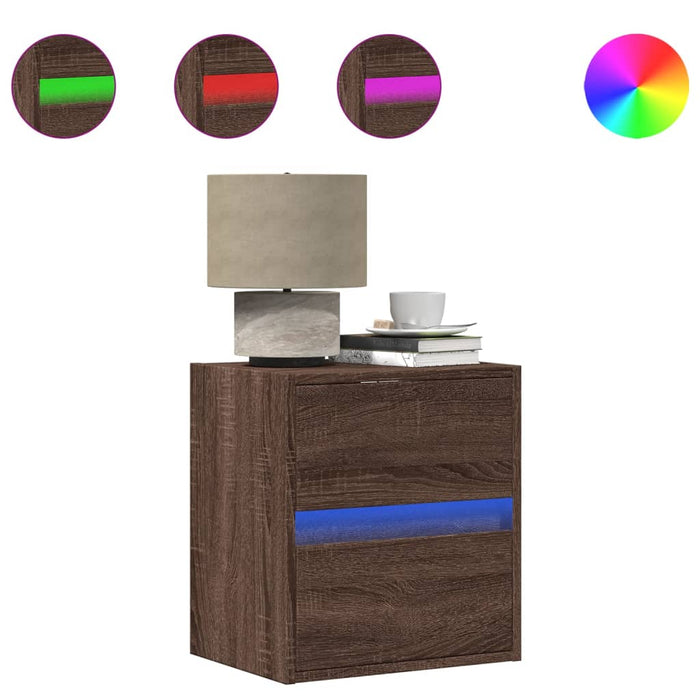 Wall-mounted Bedside Cabinets with LED Lights 2 pcs Brown Oak