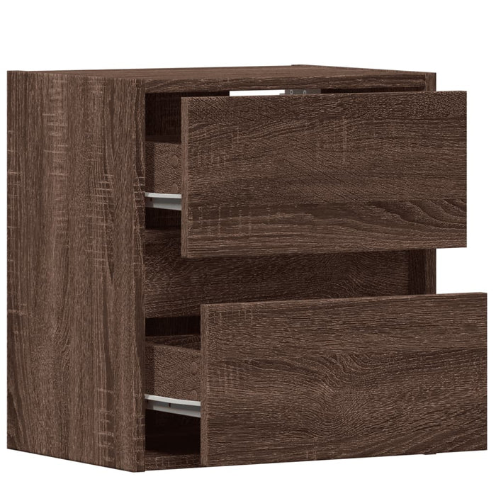 Wall-mounted Bedside Cabinets with LED Lights 2 pcs Brown Oak