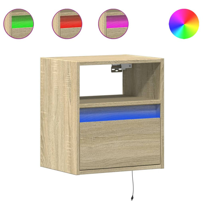 Wall-mounted Bedside Cabinets with LED Lights 2 pcs Sonoma Oak