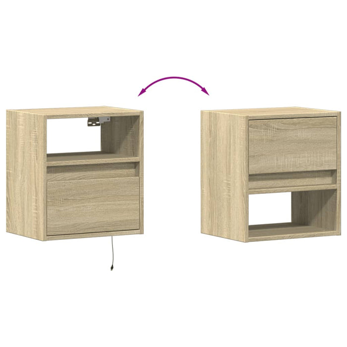 Wall-mounted Bedside Cabinets with LED Lights 2 pcs Sonoma Oak