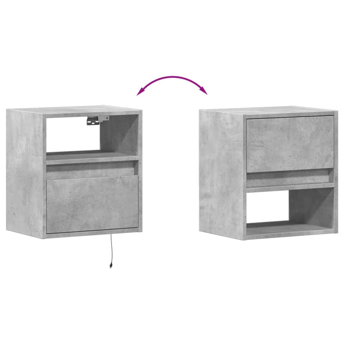 Wall-mounted Bedside Cabinet with LED Lights Concrete Grey