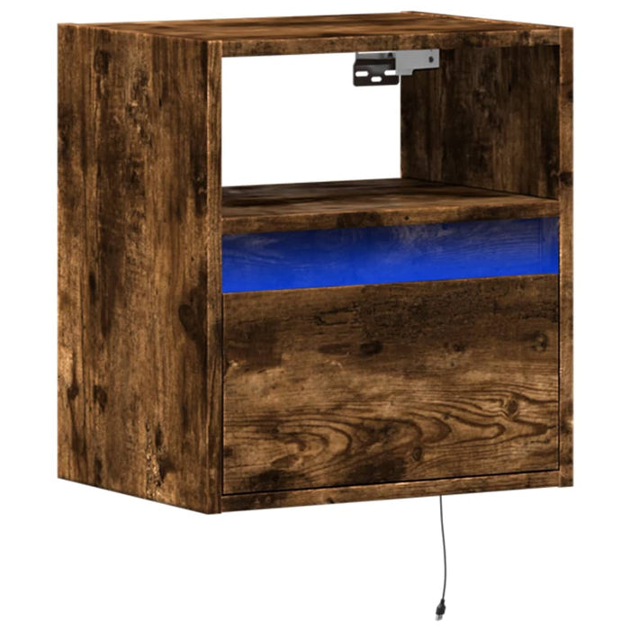 Wall-mounted Bedside Cabinet with LED Lights Smoked Oak