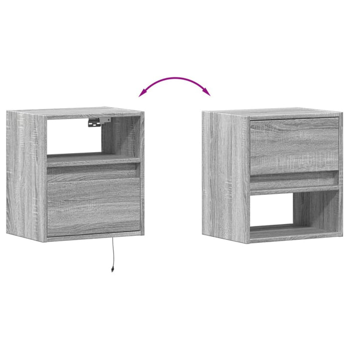 Wall-mounted Bedside Cabinets with LED Lights 2 pcs Grey Sonoma