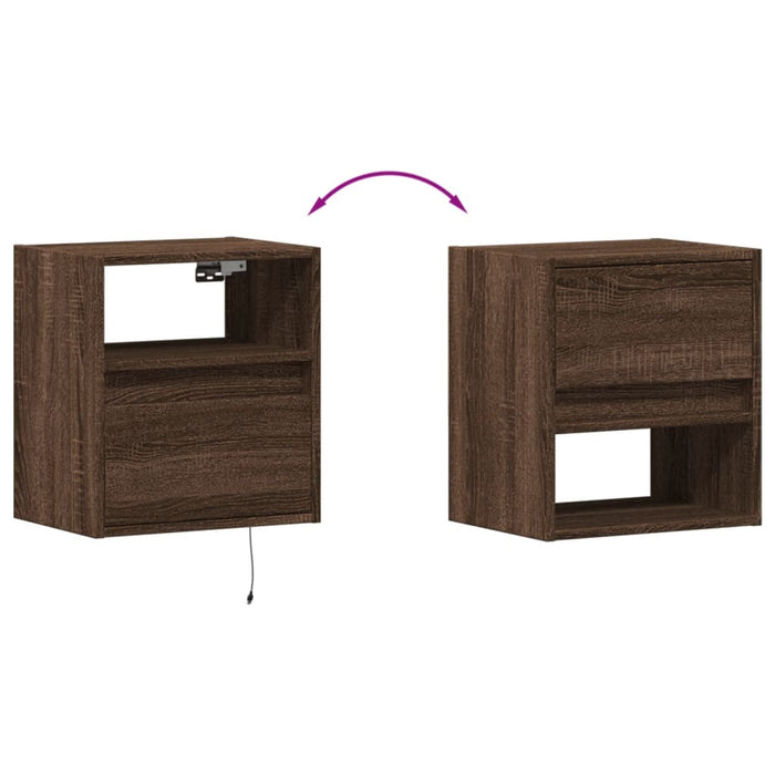 Wall-mounted Bedside Cabinets with LED Lights 2 pcs Brown Oak