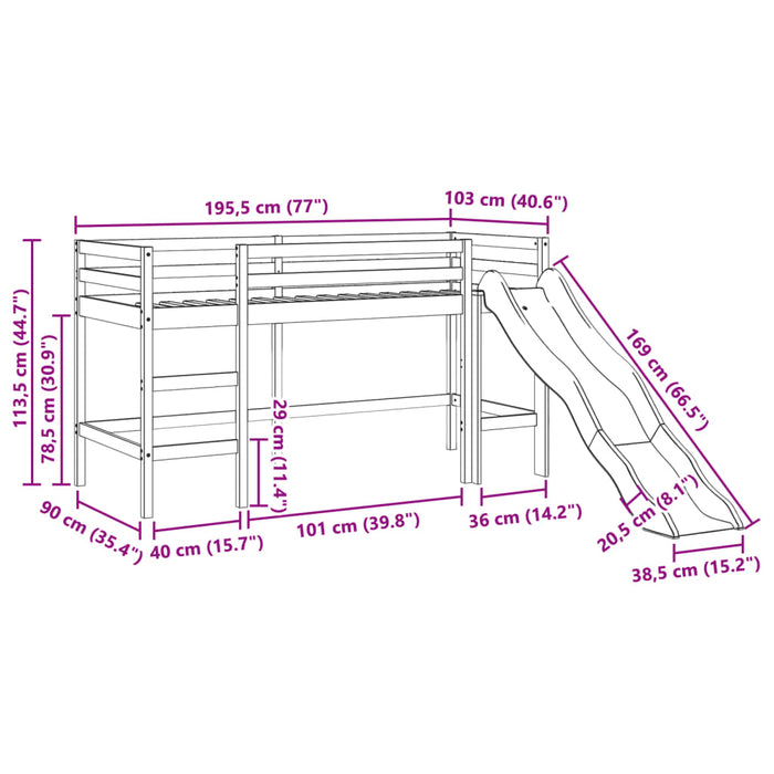 Kids' Loft Bed without Mattress White 90x190 cm Solid Wood Pine