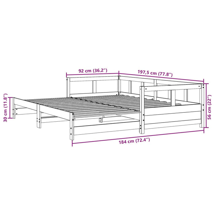 Pat de zi fara Saltea Alb 90x190 cm Lemn Masivul Pin