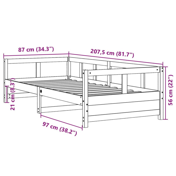 Pat de zi fara Saltea Natural 80x200 cm Lemn Masivul Pin