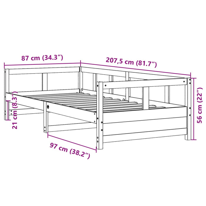 Pat de zi fara Saltea Alb 80x200 cm Lemn Masivul Pin