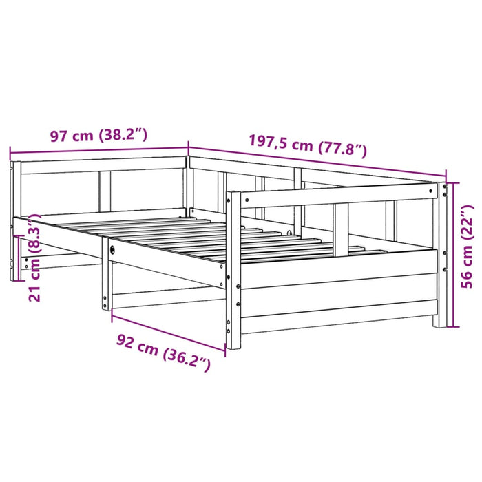 Pat de zi fara Saltea Natural 90x190 cm Single Lemn Mass Pin