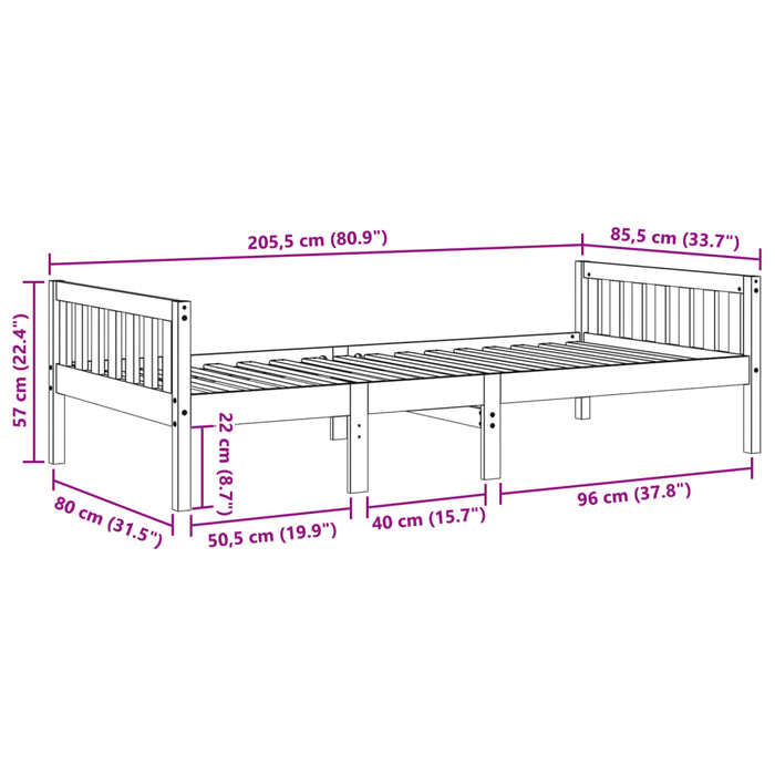 Pat Copii Fara Saltea Alb 80x200 cm Lemn Masivul Pin