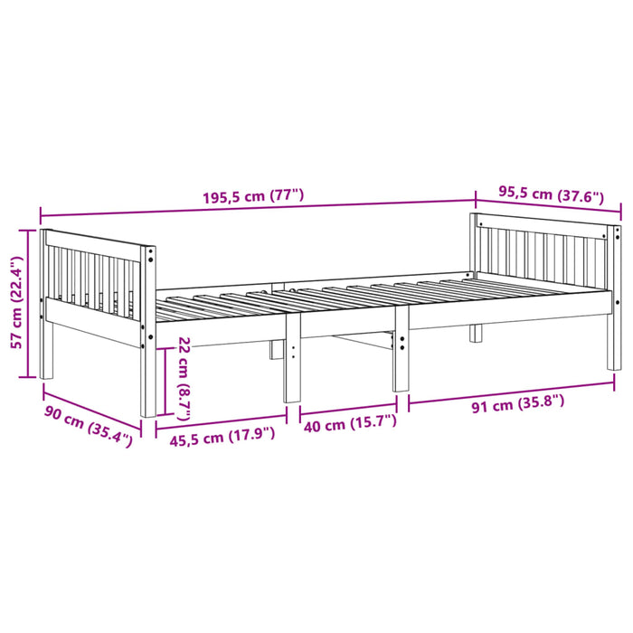 Pat Copii Fara Saltea Alb 90x190 cm Lemn Masivul Pin