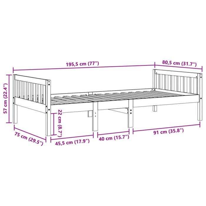 Pat Copii Fara Saltea 75x190 cm Lemn Masivul Pin