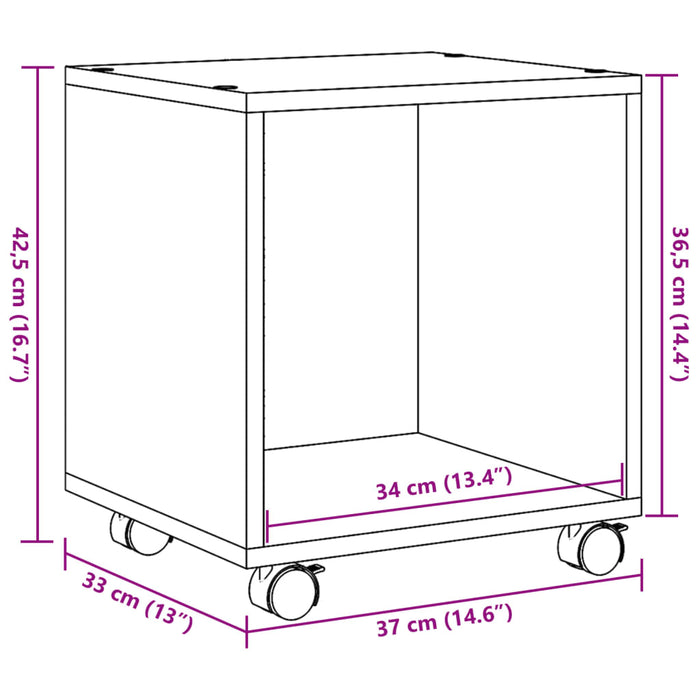 vidaXL Rolling Cabinet Black 37x33x42.5 cm Engineered Wood