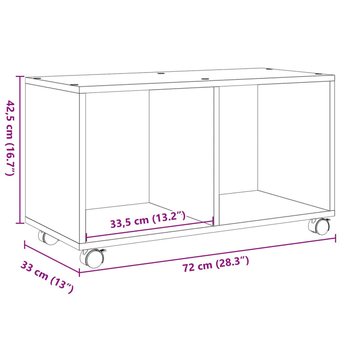 Шкаф на колесах белый 72x33x42,5 см, инженерное дерево