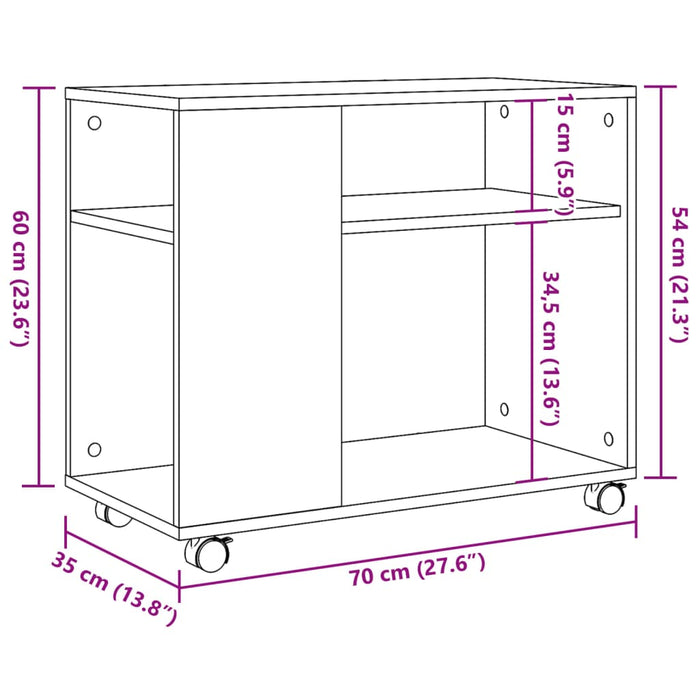 Masuta laterala cu roti alb 70x35x60 cm lemn de stratificat