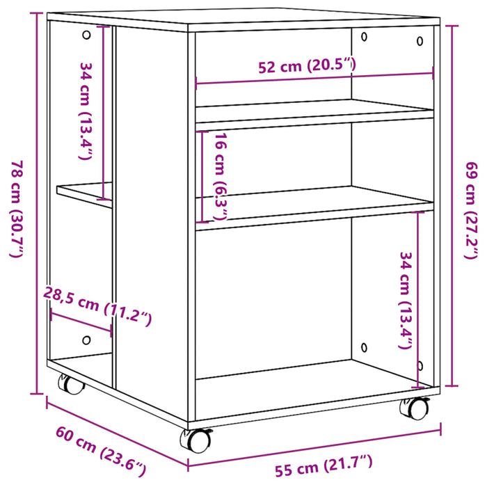 Masuta laterala cu roti alb 55x60x78 cm Lemn prelucrat