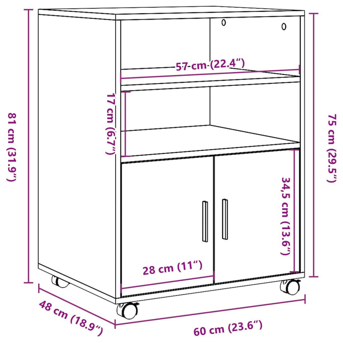 Шкаф на колесах белый 60x48x81 см, инженерное дерево