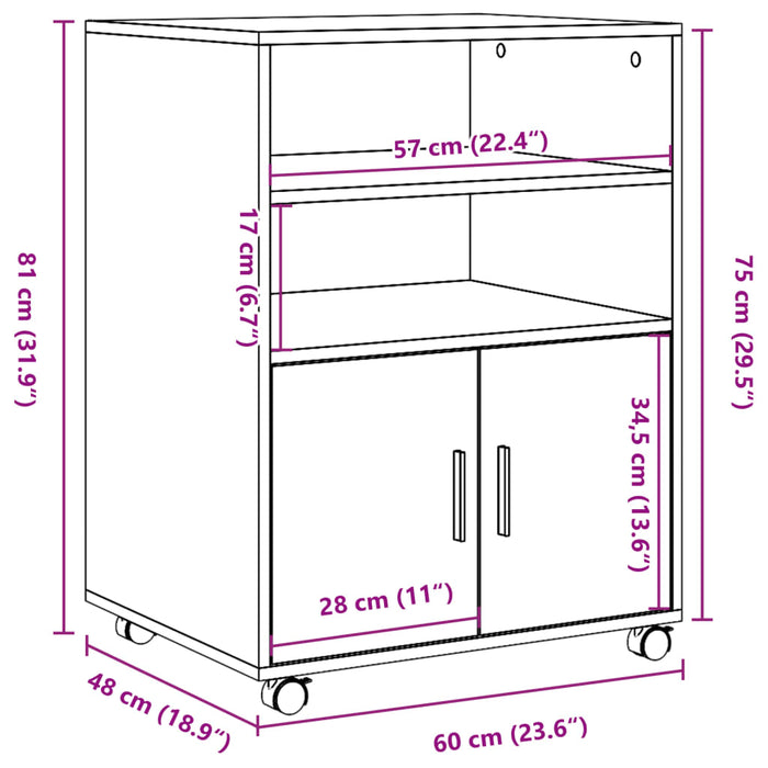 Dulap rulant negru 60x48x81 cm lemn de inginerie