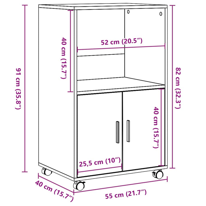 Шкаф на колесах белый 55x40x91 см, инженерное дерево