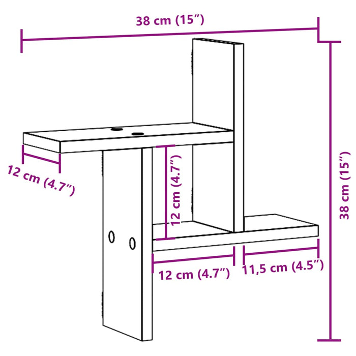 Стенни рафтове 2 бр. Бели 38x12x38 см. Инженерно дърво