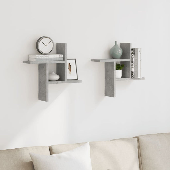 Wall Shelves 2 pcs Concrete Grey 38x12x38 cm Engineered Wood