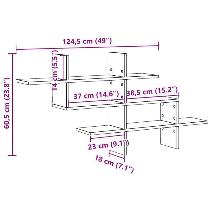 Настенная полка Sonoma Oak 124,5x18x60,5 см Инженерная древесина