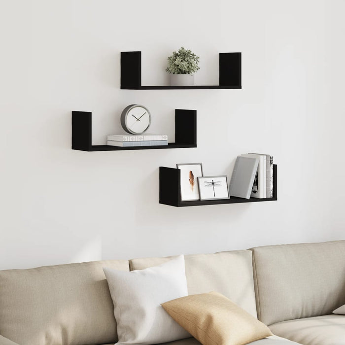 Wall Shelves 3 pcs Black 58x18x18 cm Engineered Wood