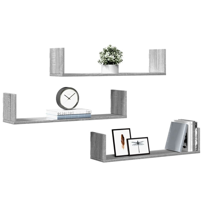 Wall Shelves 3 pcs Grey Sonoma 80x18x18 cm Engineered Wood