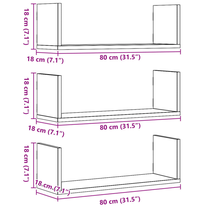 Wall Shelves 3 pcs Grey Sonoma 80x18x18 cm Engineered Wood