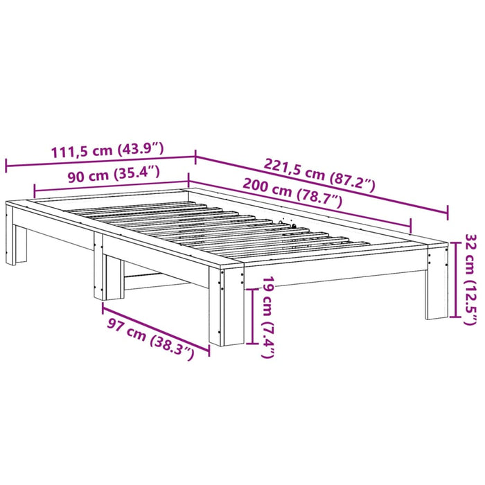 Bed Frame without Mattress White 90x200 cm Solid Wood Pine