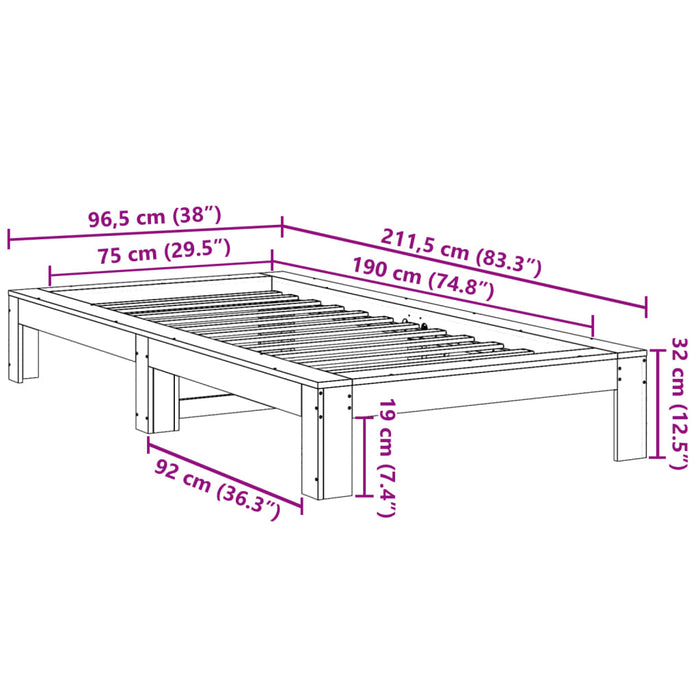 Bed Frame without Mattress White 75x190 cm Small Single Solid Wood Pine