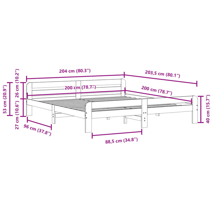 Cadru Pat Fara Saltea Alb 200x200 cm Lemn Masivul Pin