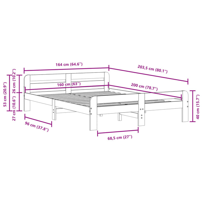 Bed Frame without Mattress Wax Brown 160x200 cm Solid Wood Pine