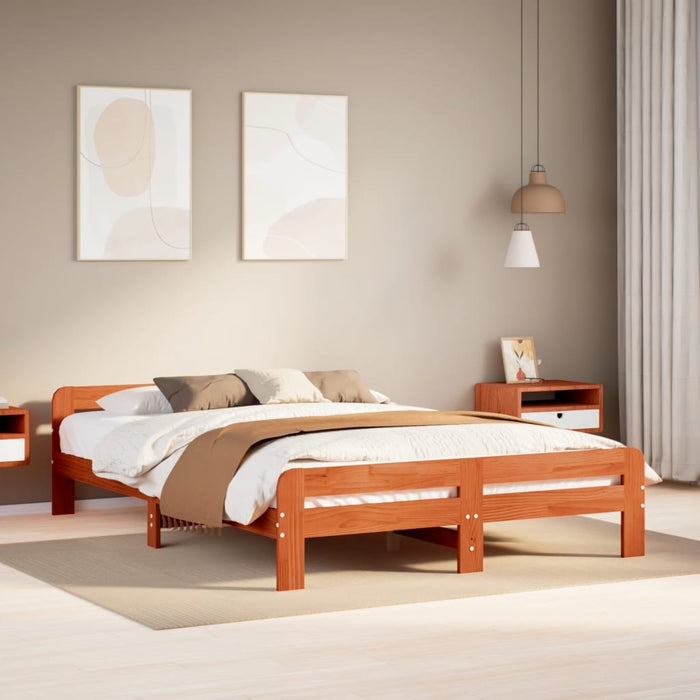 Bed Frame without Mattress Wax Brown 160x200 cm Solid Wood Pine