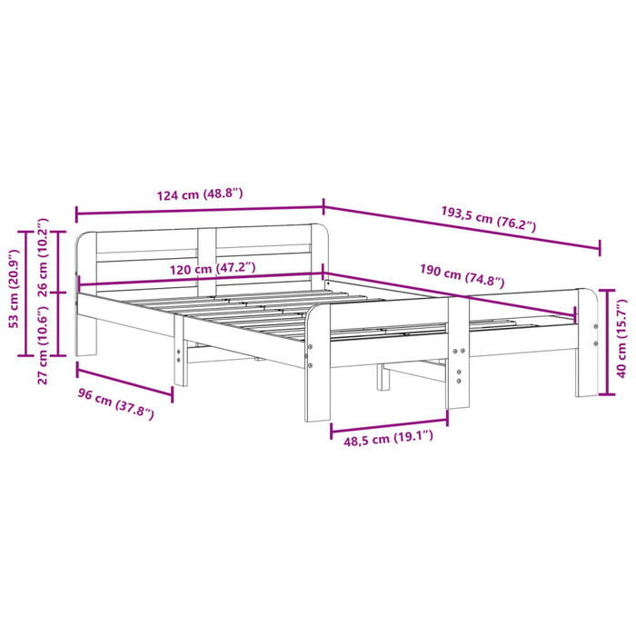 Bed Frame without Mattress White 120x190 cm Small Double Solid Wood Pine