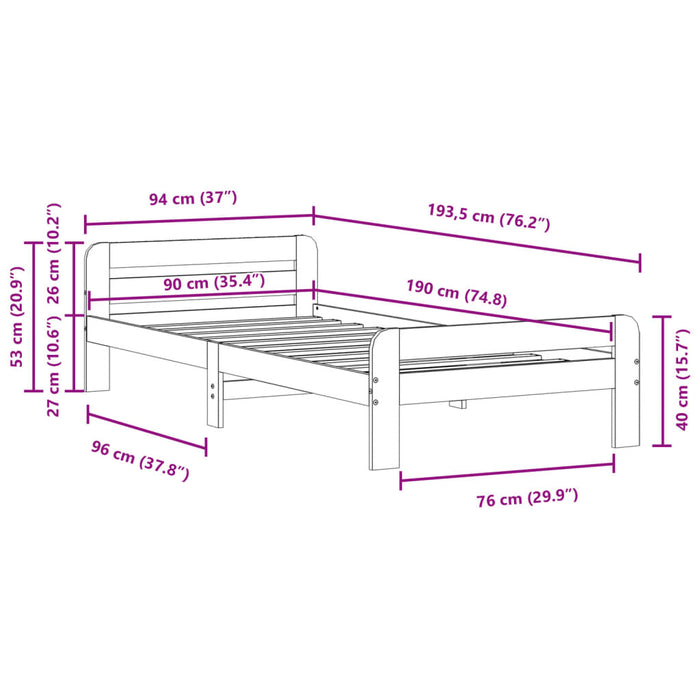 Bed Frame without Mattress White 90x190 cm Single Solid Wood Pine