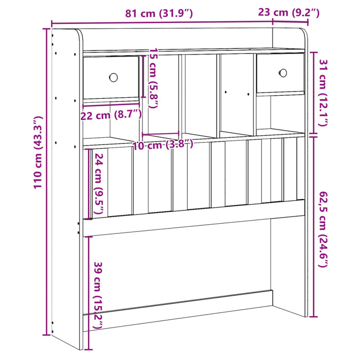 Headboard with Storage 75 cm Solid Wood Pine