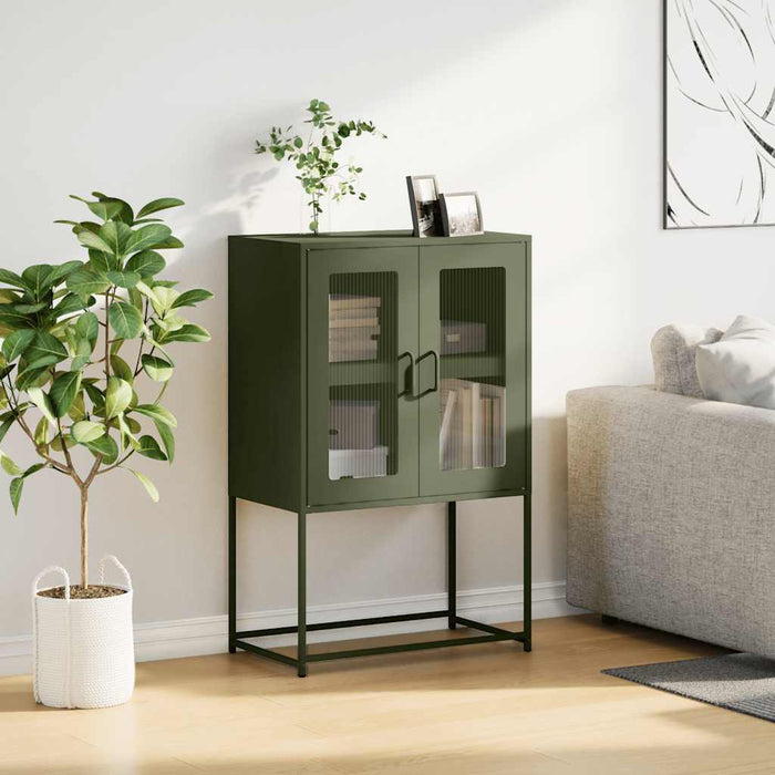 Highboard Olive Green 68x39x107 cm Steel