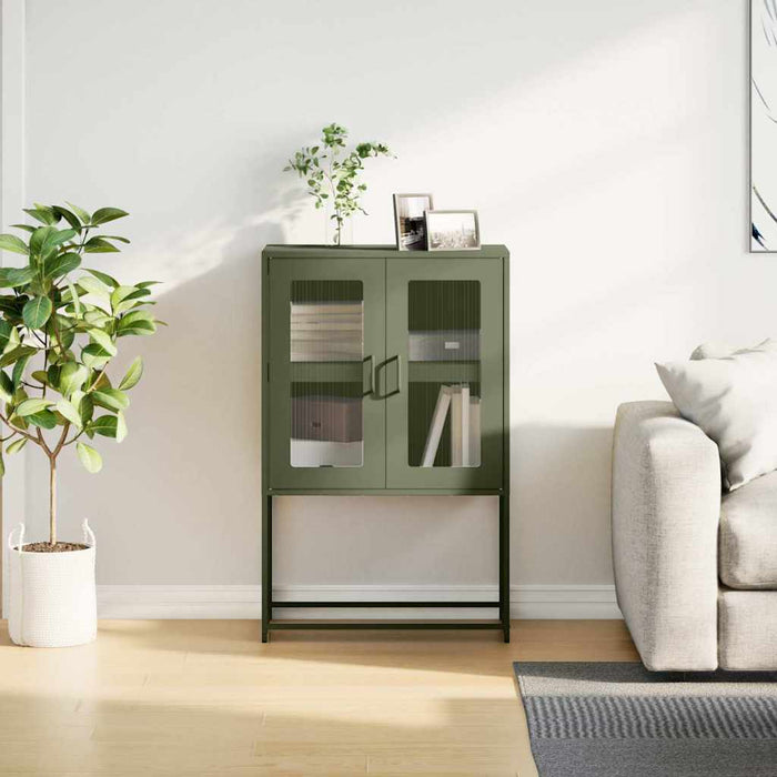 Highboard Olive Green 68x39x107 cm Steel