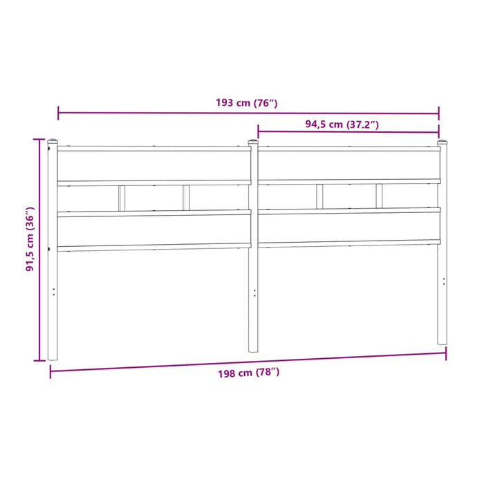 Headboard Sonoma Oak 193 cm Iron and Engineered Wood