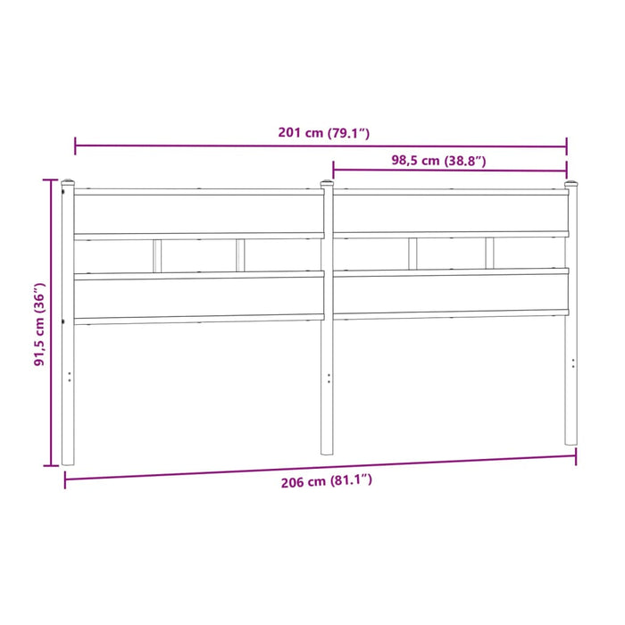 Headboard Sonoma Oak 200 cm Iron and Engineered Wood