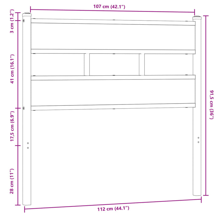 Headboard Brown Oak 107 cm Steel and Engineered Wood