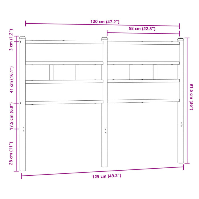 Headboard Brown Oak 120 cm Steel and Engineered Wood