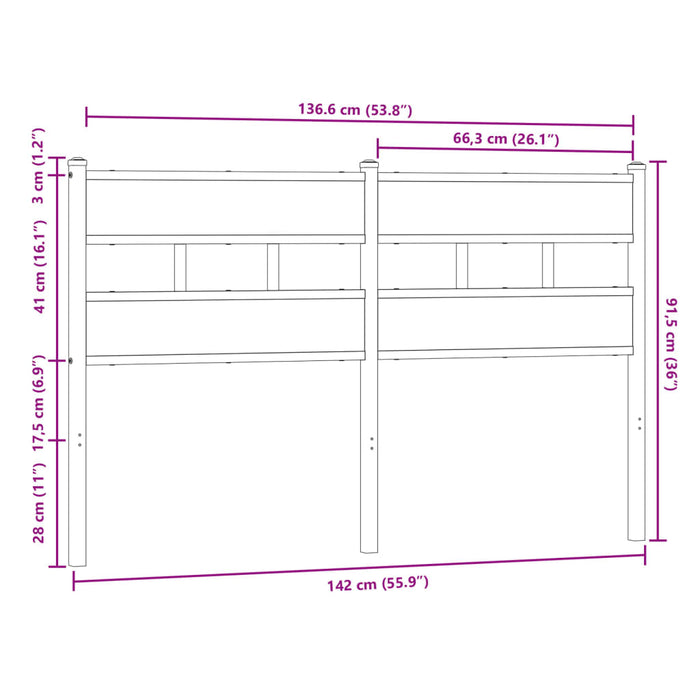 Headboard Brown Oak 135 cm Steel and Engineered Wood