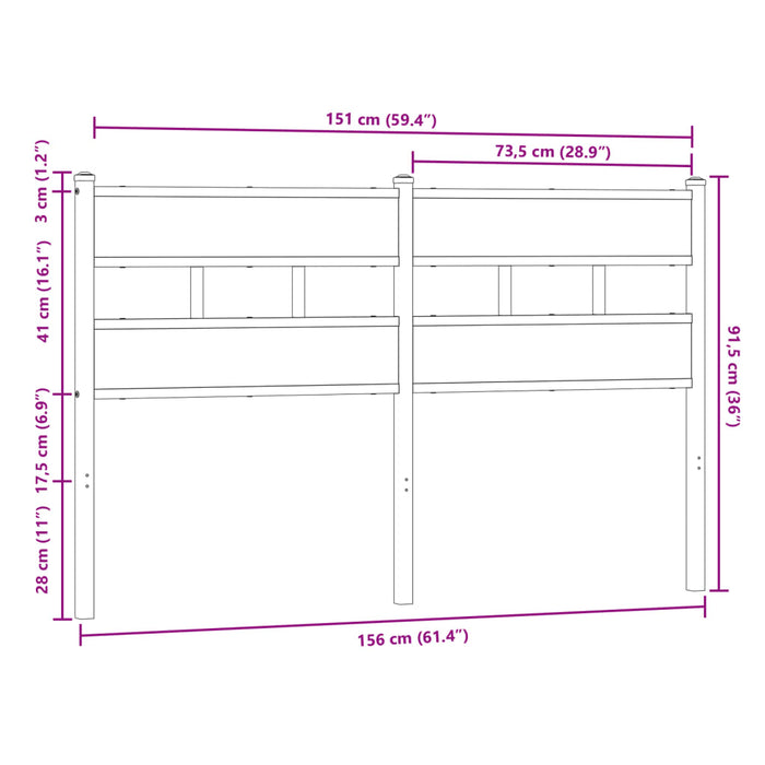 Изголовье из коричневого дуба, 150 см, сталь и композитная древесина