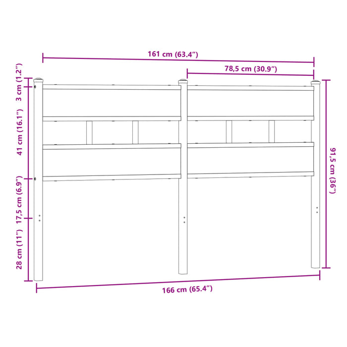 Headboard Brown Oak 160 cm Steel and Engineered Wood