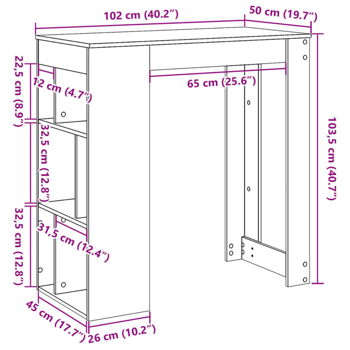 Бар маса със стелажи бетонно сиво 102x50x103,5 см инженерно дърво