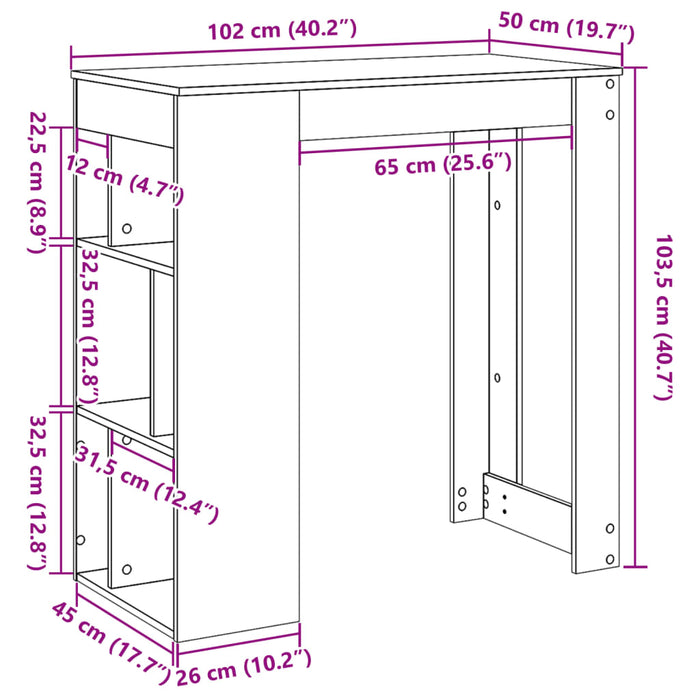 Бар маса със стелажи Кафяв дъб 102x50x103,5 см инженерно дърво