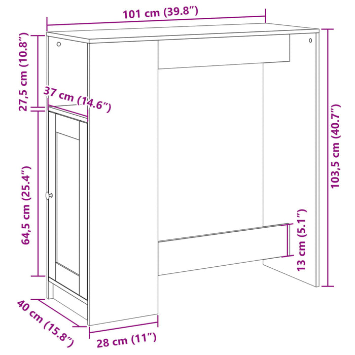 Bar Table with Racks White 101x40x103.5 cm Engineered Wood