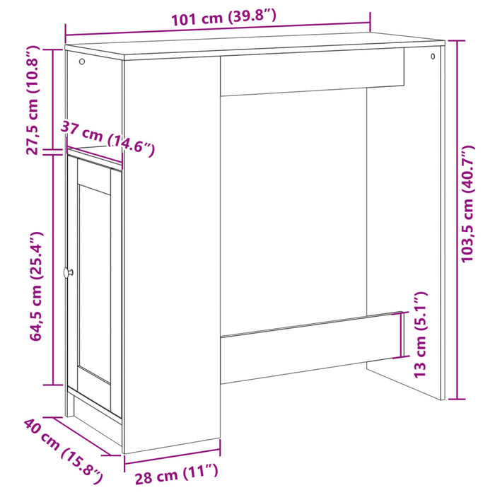 Бар маса със стелажи Кафяв дъб 101x40x103,5 см инженерно дърво